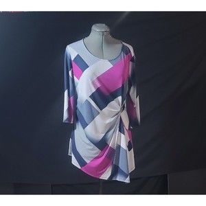 Long Sleeve Geometric Tunic With Silver Belt Detail By Alfani Size Medium
